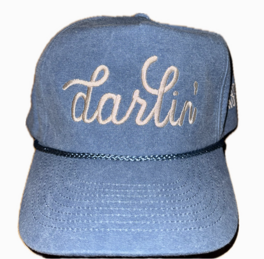 Baby Blue Darlin Hat Beige Stitching
